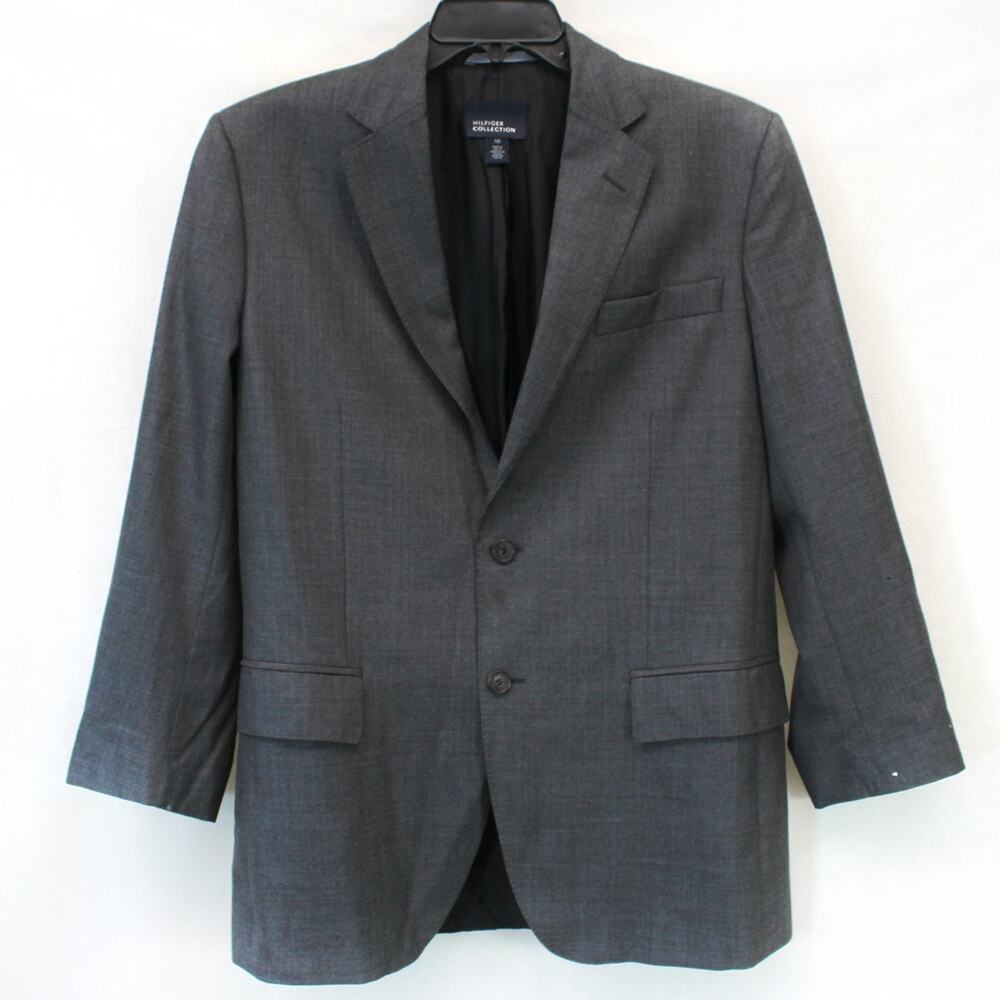 Men's Tommy Hilfiger Tailored Fit Gray Wool Lined Blazer Button Pocket Size 50